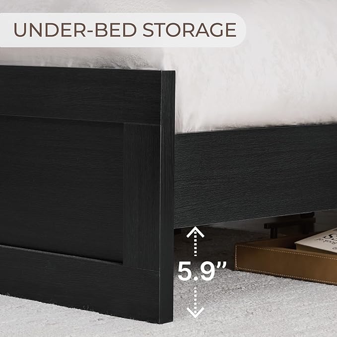 KISLOT Wood Bed Frame, Full Size Wooden Platform Bed Frame with Headboard and Footboard Mattress Foundation Farmhouse Bedroom Furniture No Box Spring Needed