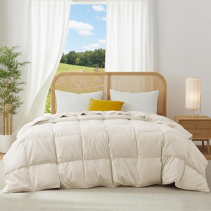 Joysoul Goose Feathers Fiber Comforter - Lightweight Ultra Soft Fabric Cover Breathable White Down Feather Fill, Queen Size Duvet Insert (88" X 88")
