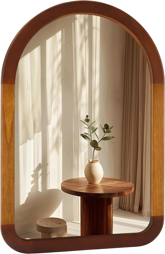 Arched Mirror 24 x 36 Inch,Brown Wood Rustic Bathroom Tempered Wall Mirror with Wood Frame,Round Corner Arch Farmhouse Wooden Vanity Mirror for Living Room,Entryway or Bedroom（Walnut Brown） by Culer