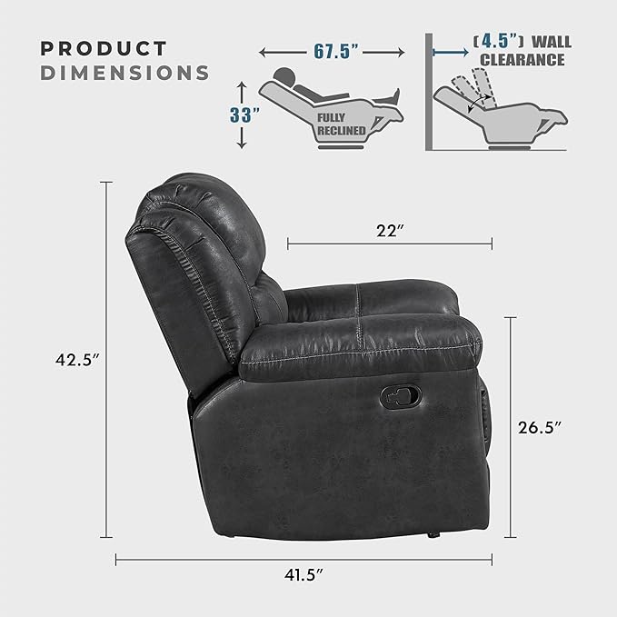 Lexicon Double Recliner Sofa for Living Room, Wall Hugger Manual Reclining Couch Sofa, Textured Microfiber Upholstered Dual Reclining Sofa, Home Theater Seating, Required Assembly, Black