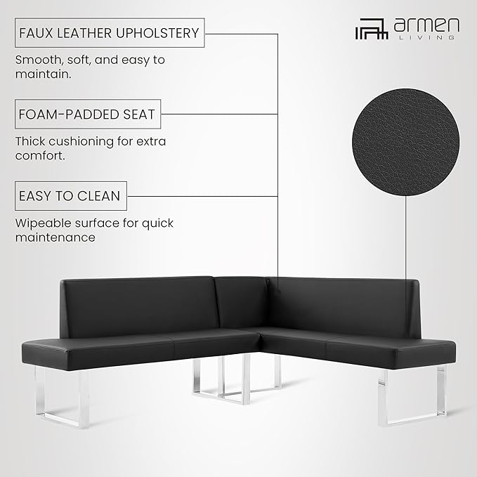 Armen Living Amanda Sectional in Black and Chrome Finish