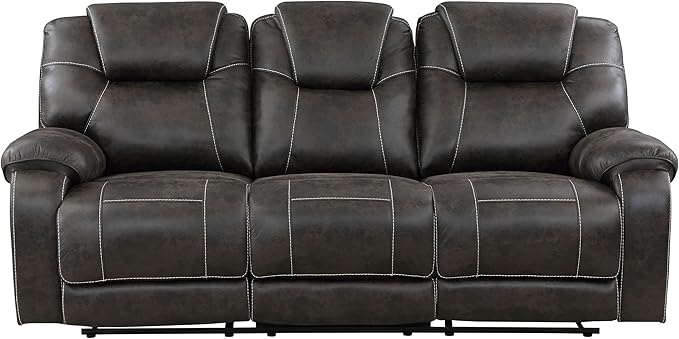 Lexicon Manual Double Reclining Sofa, Polished Microfiber Wall Hugger 3 Seater Manual Tab Pull Sofa Recliner for Living Room, Pillow Top Armrest, Padded Headrest, Easy Assembly, Chocolate