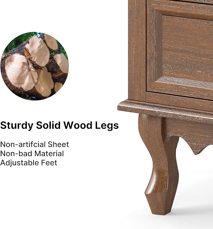Solid Wood Nightstands Set of 2, Fully Assembled Night Stand with 2 Drawer & Open Shelf Storage, Bedside Table with Charging Station, Mid-Century Modern End Table for Bedroom, Walnut - Image 8
