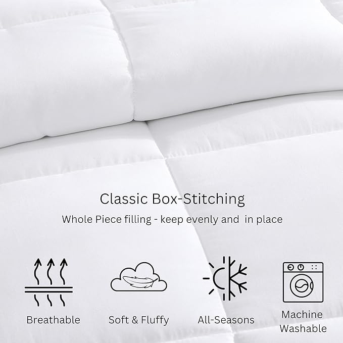Casa Platino Quilted Bedding Comforter King Size - Duvet Insert with 8 Tabs - Super Soft, Comfy & Cozy All Season King Size Comforter - Down Alternative Bed Comforters - 104"x90", White Comforters