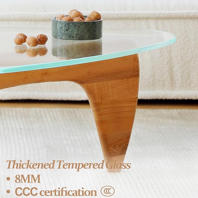 Modern Glass Coffee Table - Large Unique Wooden Center Table with Triangle Design, Rustic Vintage for Small Spaces - Walnut Brown