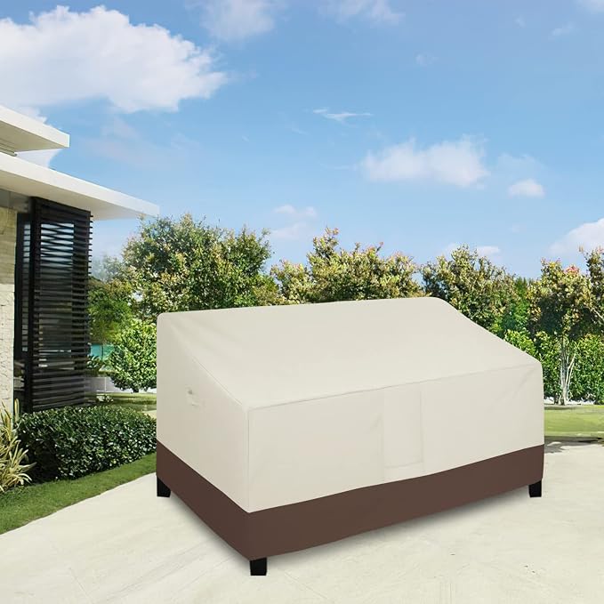 Easy-Going Waterproof Outdoor Couch Cover, Heavy Duty 3-Seater Patio Sofa Cover, Winchdproof Outdoor Furniture Cover with Air Vent (95Wx40Dx35H inch, Beige/Dark Brown) - Image 2