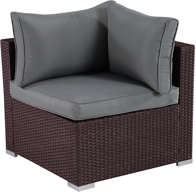 7-Piece Patio Furniture Set - Outdoor Sectional Sofa Set with Cushions and Glass-Top Coffee Table for Gardens, Poolside, Backyards and Porches, Wine/Grey