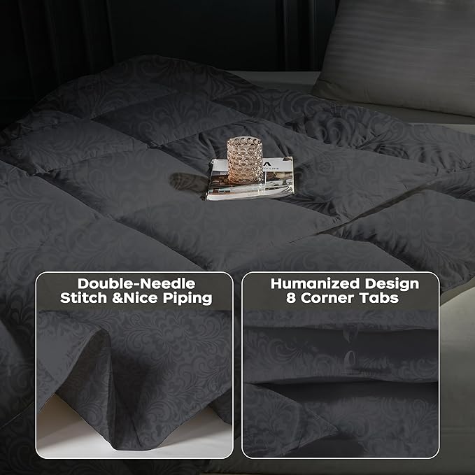 puredown® Goose Feather Comforter,Duvet Insert, Gusseted Ultra-Soft Noiseless Shell Medium Warmth Bedding Comforters (Black-All Season, Twin)