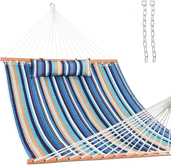 Lazy Daze Hammocks 12 FT Quilted Fabric Double Hammock with Spreader Bars and Detachable Pillow, 450lbs Weight Capacity by LazyDazeHammocks