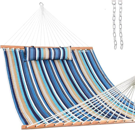 Lazy Daze Hammocks 12 FT Quilted Fabric Double Hammock with Spreader Bars and Detachable Pillow, 450lbs Weight Capacity by LazyDazeHammocks