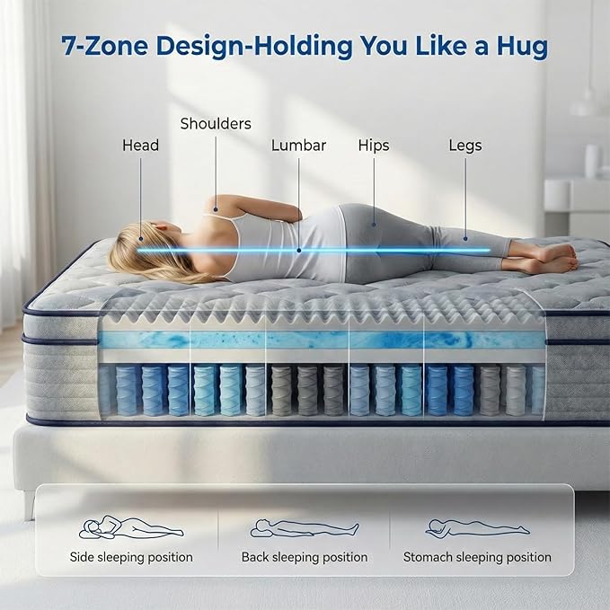 Twin Size Mattress 10 Inch, Medium Firm Boxed Hybrid Mattress, Cooling Gel Memory Foam & Motion Isolation Pocket Coils, 350lbs+ Edge Support, Fiberglass-Free, 365-Night Trial, for Bunk Beds, RV, Teen
