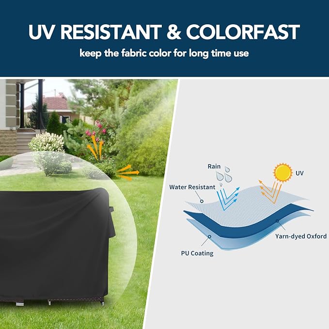 Easy-Going Rectangle Patio Furniture Cover Waterproof Outdoor Dining Table and Chair Cover Anti-UV Outside Sectional Sofa Set Covers (124"L x 71"W x 28"H, Black) - Image 3