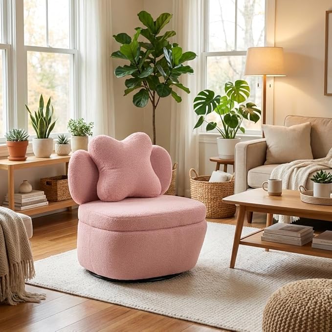 Teddy Velvet Swivel Accent Chair with Storage, 360° Rotating Ergonomic Armchair, Scratch-Resistant Upholstered Sofa Chair for Living Room, Bedroom, Nursery, Apartment or Small Spaces, 300 lbs Capacity