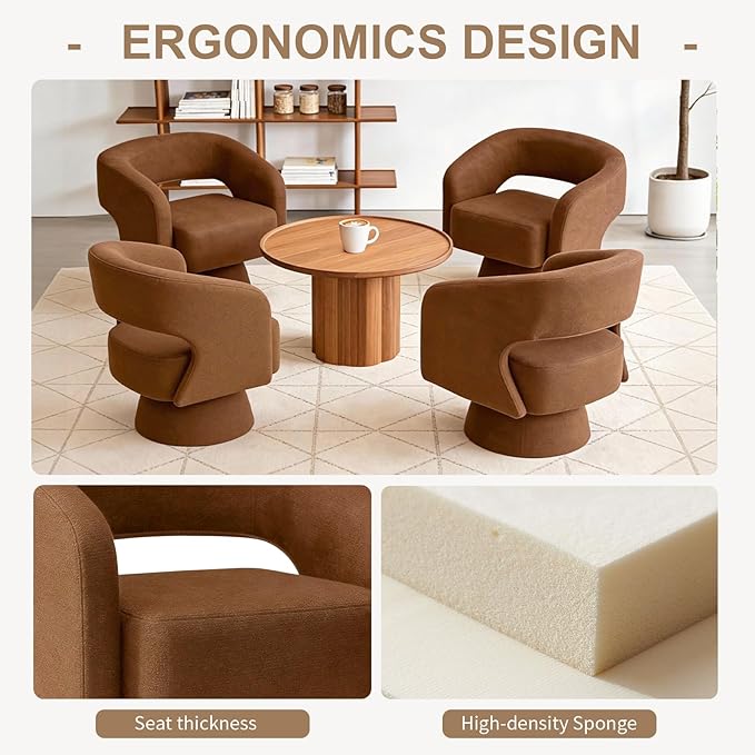 ClinQ Swivel Barrel Accent Chair, Oversized Chenille Fabric Upholstered Round Swivel Chairs Set of 3, Modern Luxury 360° Living Room Vanity Chair for Bedroom Office&Living Room, Orange