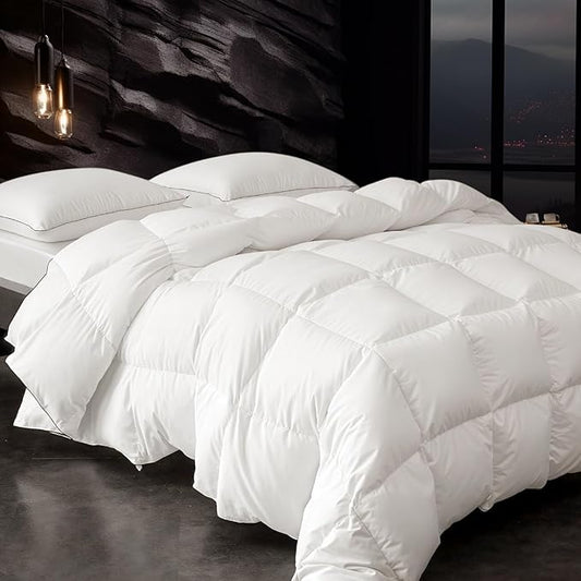 Down Fibers Comforter Queen Size -Ultra Soft Comforter High Fill Power Comforters,Hotel Collection Fully Duvet Insert with Corner Tabs,Expert-Crafted Even Loft(White,90x90)