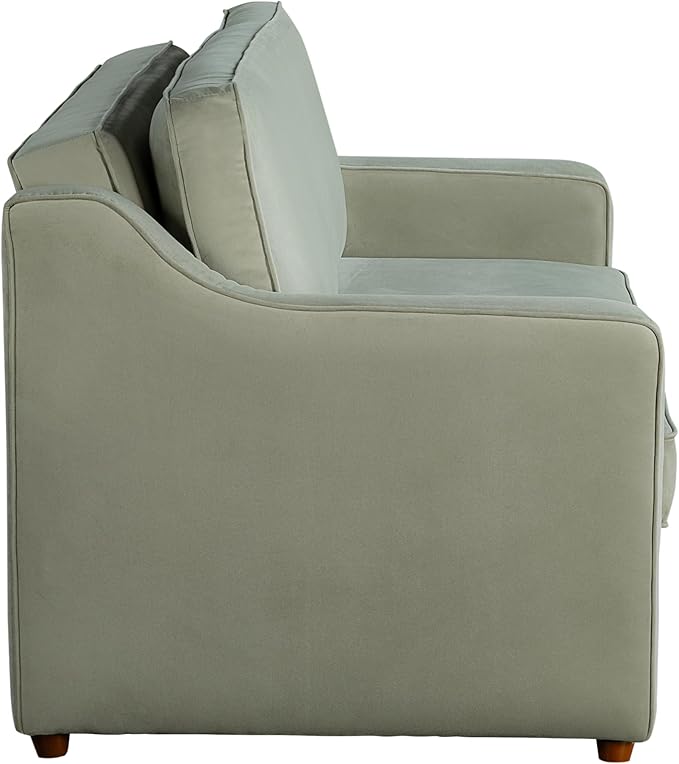Serta® Santa Cruz 62.2" Convertible Loveseat, Full-Size, Recessed Track Arms, Dream Coil® Comfort, Fingerguard® Pinch Point Protection, Soft Velvet Fabric, Sage