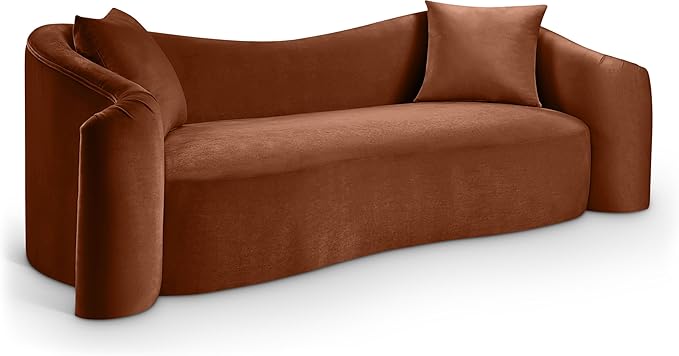 Meridian Furniture 44052Cognac-S Destin Collection Modern | Contemporary Sofa with Ultra Luxe Cognac 460 GSM Velvet, Rich Curves, 91" W x 34.5" D x 31" H, Cognac