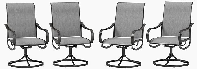 PHI VILLA Patio Swivel Dining Chairs Set of 4, Outdoor Chair with Textilene Mesh Fabric & Black Metal Frame for All Weather Outdoor Lawn Garden Poolside (Gray) by PHIVILLA