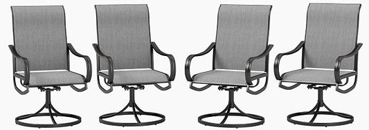 PHI VILLA Patio Swivel Dining Chairs Set of 4, Outdoor Chair with Textilene Mesh Fabric & Black Metal Frame for All Weather Outdoor Lawn Garden Poolside (Gray) by PHIVILLA