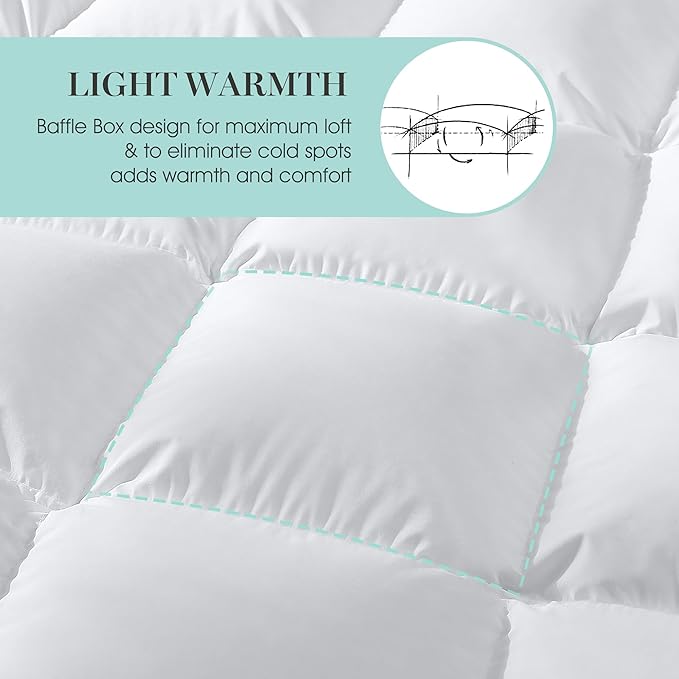 Martha Stewart 650 Fill Power Luxury White Down Comforter Queen Size - Light Warmth Down Duvet Insert 300 Thread Count 100% Sateen Cotton Bedding Comforter with Corner Loops, Made in USA - 90" x 90"