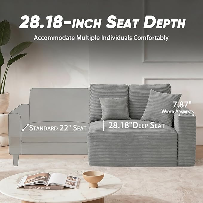Homall Sectional Couches for Living Room, Modern Boneless Couch with Deep Seat, Upholstered Cloud Sofa, No Assembly Required (Grey, Oversized Sofa)