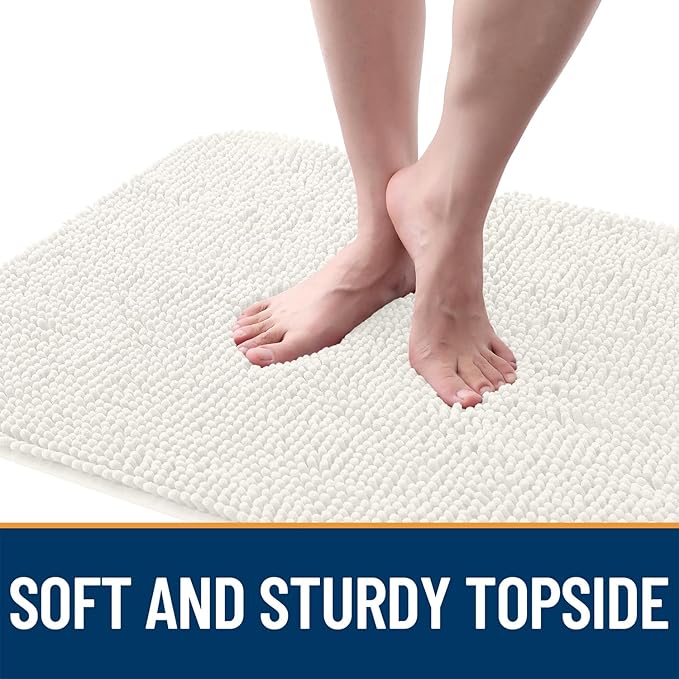 OLANLY Dog Door Mat for Muddy Paws 47x20, Absorbs Moisture and Dirt, Absorbent Non-Slip Washable Doormat, Quick Dry Chenille Mud Mat for Dogs, Entry Indoor Entryway Carpet for Inside Floor, Ivory - Image 4