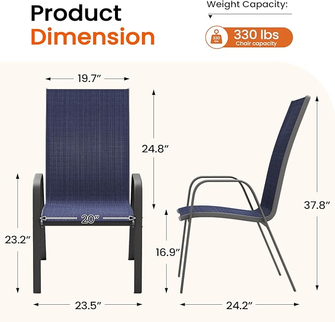 JEAREY Patio Dining Chairs Set of 4, Outdoor Stackable Dining Furniture Set, All Weather Dining Set for Lawn, Garden, Backyard, Poolside, Navy Blue - Image 3