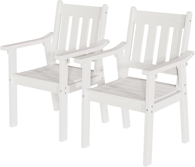 YEFU Outdoor Patio Chairs Set of 2: All Weather Outdoor Dining Chairs with Wide Curved Seat and Backrest - Plastic Patio Chairs for Outside Backyard/Garden/Pool/Porch/Deck 350lbs Capacity White by YEFU