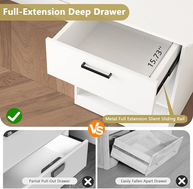 White Nightstand Set of 2 with Charging Station,Modern Night Stand with Drawer and Open Shelf,Bedisde Table with Storage for Bedroom, End Side Table for Living Room - Image 3
