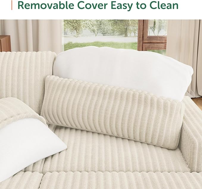 HONBAY 121.3 Inch Modular Sectional Sleeper Sofa with Pull Out Bed, Convertible L & U Shaped Couch with Storage & Adjustable Backrest, Velvet White