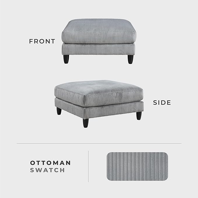 Lexicon 40" Modern Ottoman, Corduroy Square Ottoman, Living Room Foot Rest, Module for Sectional Sofa, Foot Stool for Living Room/Bedroom, Assembled, Gray