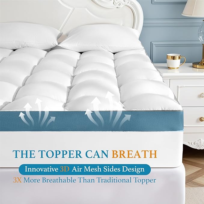 4 Inch Memory Foam Mattress Topper, Cooling Extra Thick 2000 GSM Pillow Top Mattress Pad for Back Pain Relief,Soft Breathable Mattress Cover for Fluffy Shredded Memory Foam Filled (Twin XL, 39"x80")