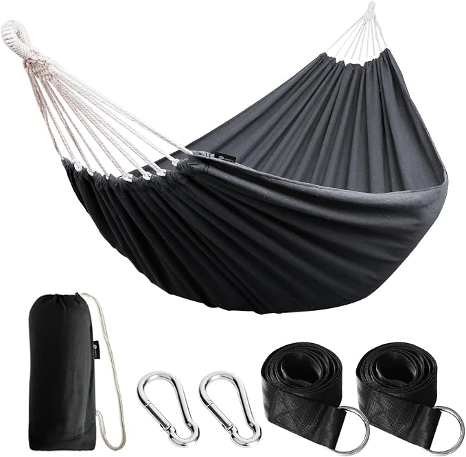 ANYOO Cotton Hammock Portable Camping Hammocks for Hanging Sturdy Garden Comfortable Fabric Hammock with Tree Straps Up to 660lbs with Travel Bag for Camping Outdoor/Indoor Patio Backyard by Anyoo