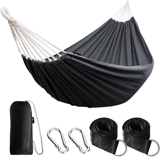 ANYOO Cotton Hammock Portable Camping Hammocks for Hanging Sturdy Garden Comfortable Fabric Hammock with Tree Straps Up to 660lbs with Travel Bag for Camping Outdoor/Indoor Patio Backyard by Anyoo
