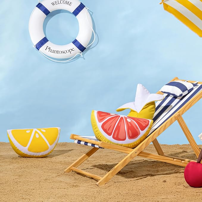 Phantoscope Fruit Outdoor Shaped Pillow Series Lemon Wedge Shaped Waterproof Outdoor Throw Pillow with Leather Decorative, Cushions for Fun Home Decor for Patio, Pool, Yellow, 9.5 x 18 inches