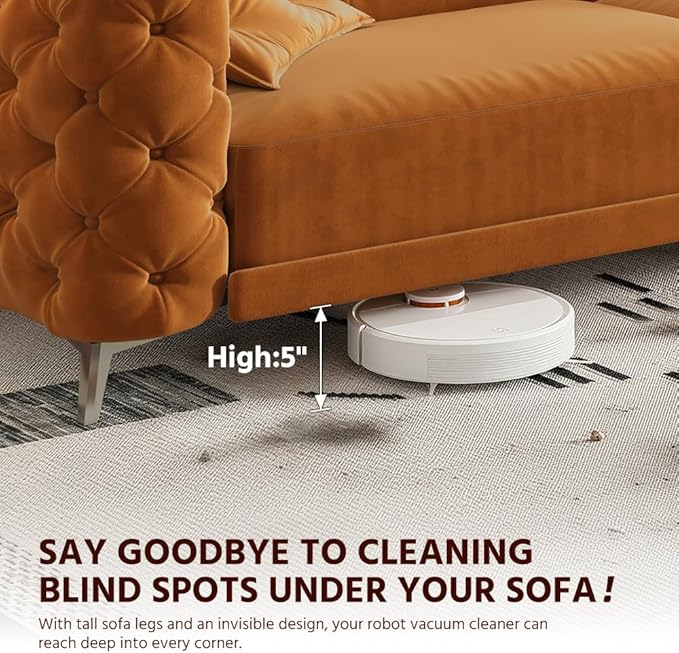 Ball & Cast 3-in-1 Convertible Sleeper Sofa with Movable Ottoman,97.7" Velvet Pull Out Sofa Bed, Modern Button Tufted 4-Seater Sofa Couch with Deep Seat for Living Room, Apartment,Office,Orange