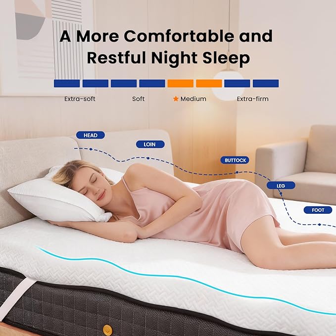 Czpalo 3 Inch Gel Memory Foam Mattress Topper Twin XL, Cooling Mattress Topper with Removable & Washable Cover, CertiPUR-US Certified