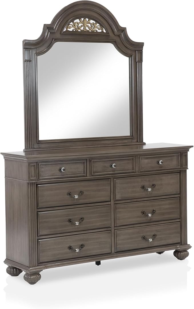 Furniture of America Malierd Traditional Wood 6-Piece Set, Panel King-Size Bed, 3-Drawer Nightstands, Chest, Dresser and Mirror for Bedroom, Gray