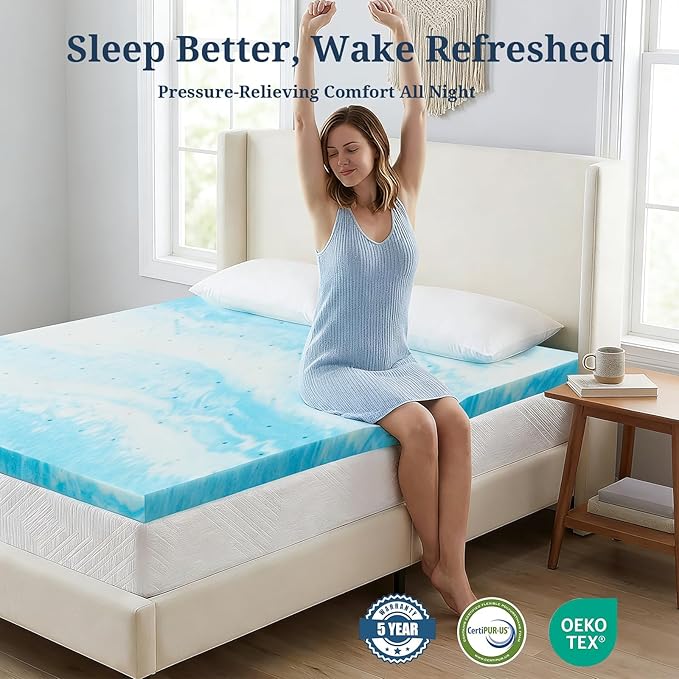 IULULU Twin Size Mattress Topper, 4 Inch Gel Memory Foam Topper, Plush Comfort & Pressure Relief, CertiPUR-US Certified