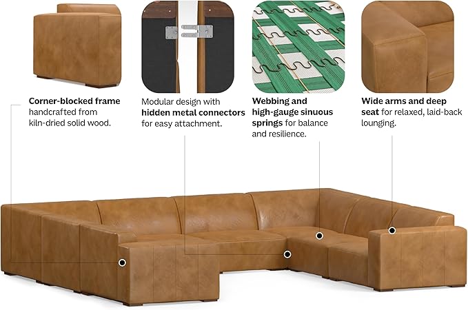 SIMPLIHOME Rex Left-Arm Sofa Module in Full-Grain Genuine Leather, Sienna, 44-inches Wide, Handcrafted Modern-Style Left-Arm Accent Chair for Living Room and Family Room