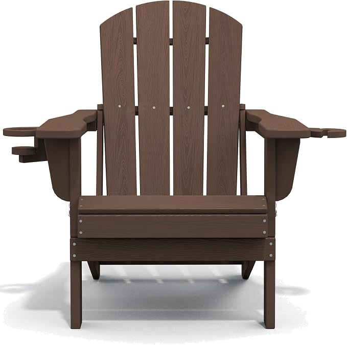 SERWALL Adirondack Chair with Cup Holders - Composite Adirondack Chairs HDPE Outdoor Chairs All Weather Use- Coffee - Image 11