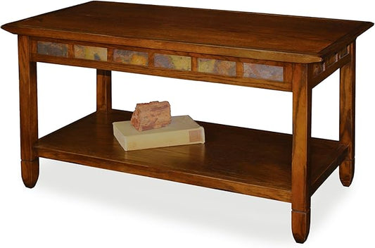 Leick Home Sibley Coffee Table, Solid Wood, Slate Tile Details, Bottom Display Shelf, Easy-Assembly, Living Room, Rustic Oak, 38 in x 20 in x 20.5 in, 10058