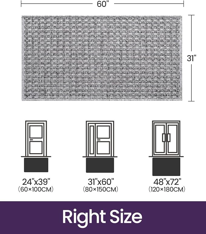DEXI Dirt Trapper Door Mat, 31x60 Washable Doormat, Dirt Resistant and Absorbent, Easy Clean Low-Profile Floor Rugs for Entryway, Front Door, and Inside Entrance, Checkered Grey - Image 2