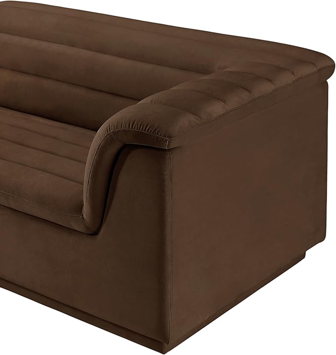 Meridian Furniture 194Brown-Sectional Cascade Collection Modern | Contemporary Modular Sectional with Soft Brown Velvet Fabric, Deep Channel Tufting, Curved Arms, 148" W x 80" D x 28" H, Brown