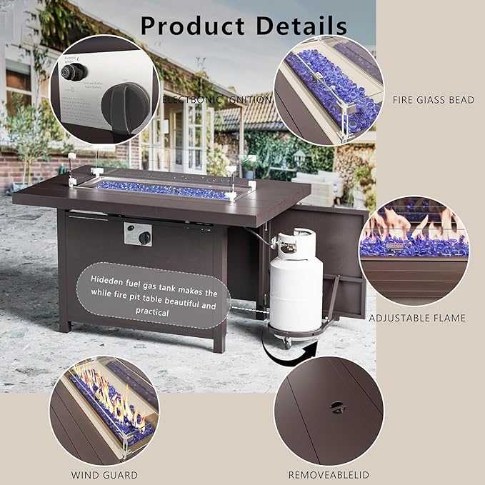 Aluminum Patio Furniture Set with Fire Pit Table, 7 Seats Outdoor Patio Conversation Sets with Swivel Chair Modern Metal Sectional Sofa with Upgrade Cushions for Patio, Backyard - Blue