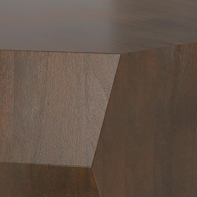 SIMPLIHOME Eisley Geometric Coffee Table - 39 inch Wide Solid Acacia Wood Veneer Sculptural Table in Walnut, Contemporary Living Room Centerpiece with Faceted Low-Profile Design, Assembled