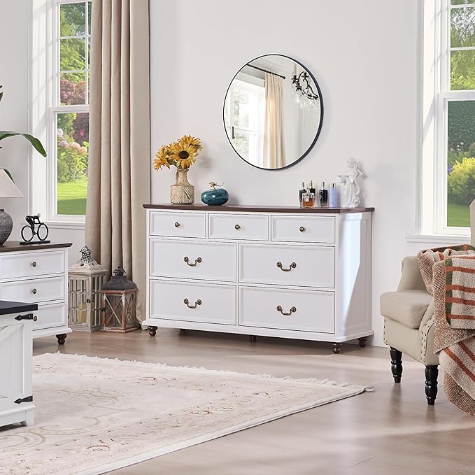 Joaxswe 24" Wide Farmhouse Nightstand with Charging Station Set of 2,54" 7 Drawers Dresser, 45" Tall Rustic Chests of 5 Drawers, Farmhouse Furniture Series for Bedroom,White