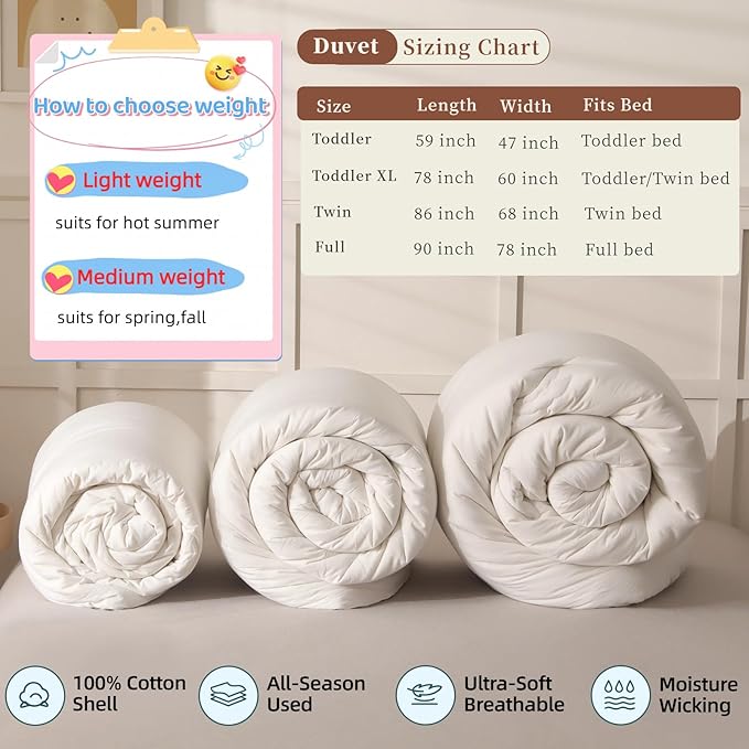 BuLuTu Lightweight Duvet Insert Twin 68x86 Inch, White Down Alternative Comforter, Soft Fluffy Quilted Duvets Insert for Kids Children Boys Girls, Machine Washable, 2 Pounds