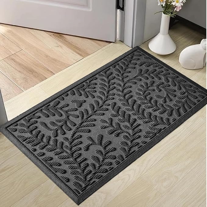 HIYARD Front Door Mat, Absorbent Dirt Trapping Welcome Door Mat Indoor Outdoor, Non Slip Entry Mat, Indoor Outdoor Door Mats, Fade Resistant, Low Profile Doormat for Entryway, 47×32, Grey by HIYARD