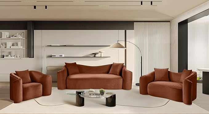 Meridian Furniture 44052Cognac-S Destin Collection Modern | Contemporary Sofa with Ultra Luxe Cognac 460 GSM Velvet, Rich Curves, 91" W x 34.5" D x 31" H, Cognac